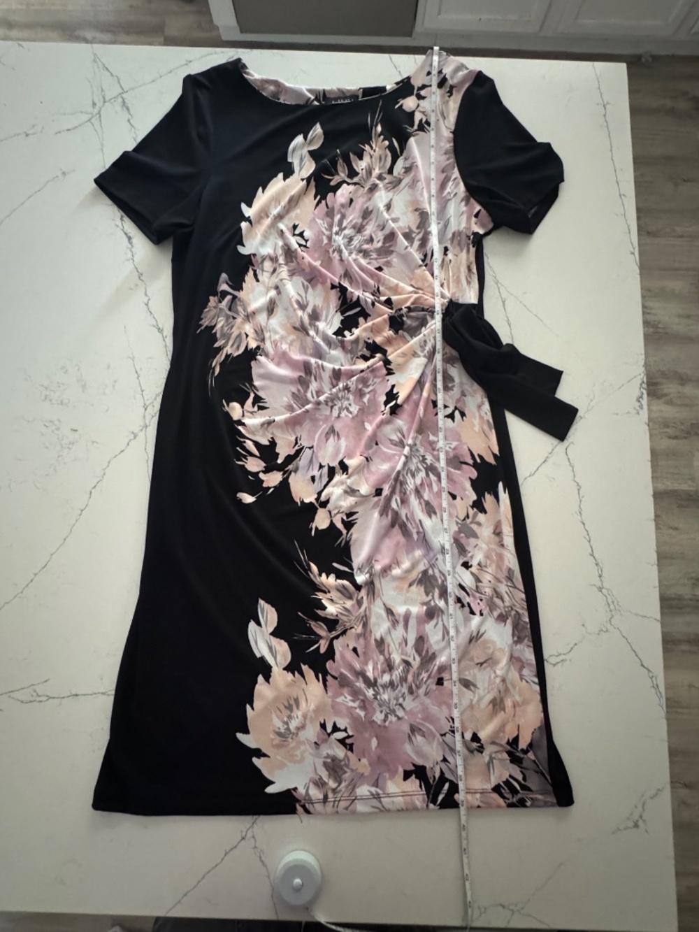 AUW Faux Wrap Pink/Black Floral Dress Size 14 - Picture 9 of 9